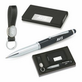 3 Piece Gift Set - Leather Like Card Case/ 3-in-1 Stylus Ballpoint Pen/ Key Ring